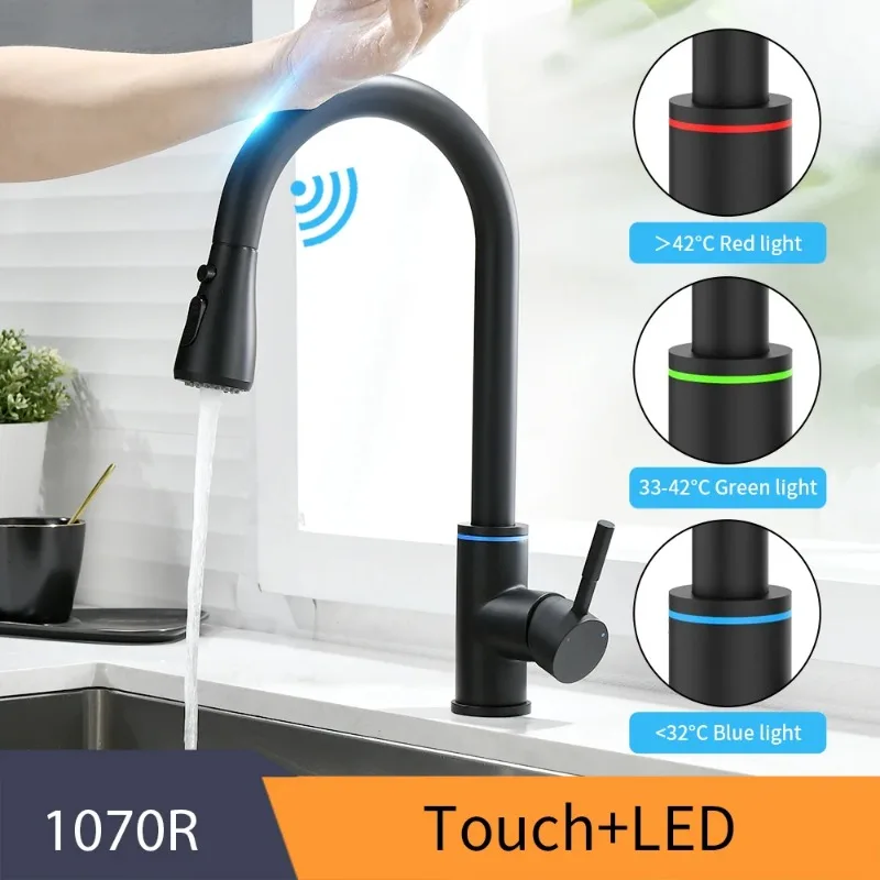 Smart touch черный кухонный светодиодный кран для датчика