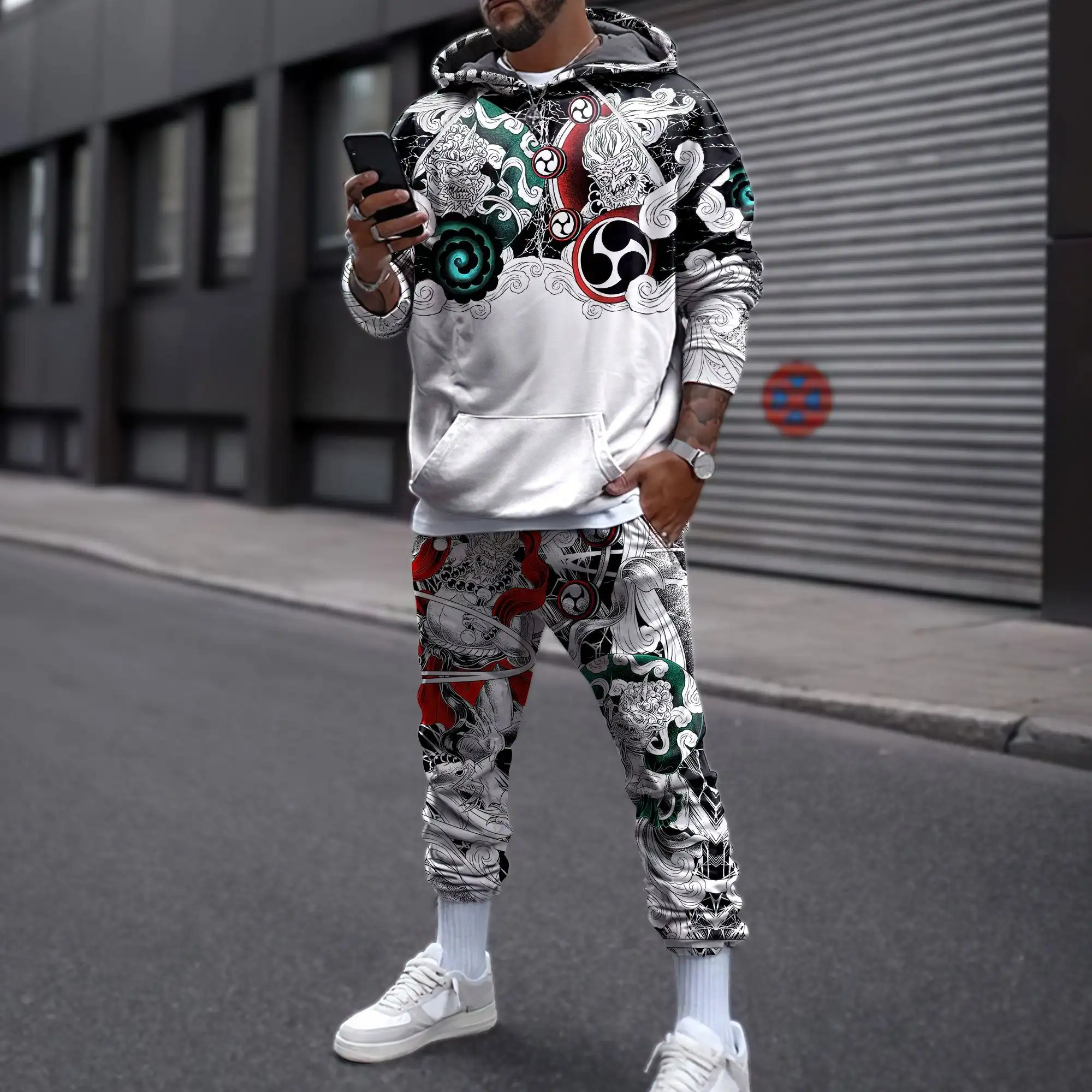 Мужские брюки с капюшоном и 3d винтажным рисунком - Фотография_4