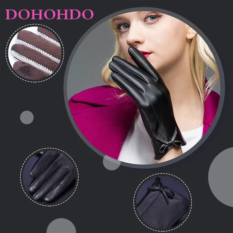2026 женские черные перчатки из искусственной кожи с сенсорным экраном - Фотография_5