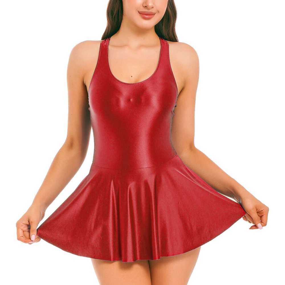 Женские глянцевые эластичные платья без рукавов - Фотография_4