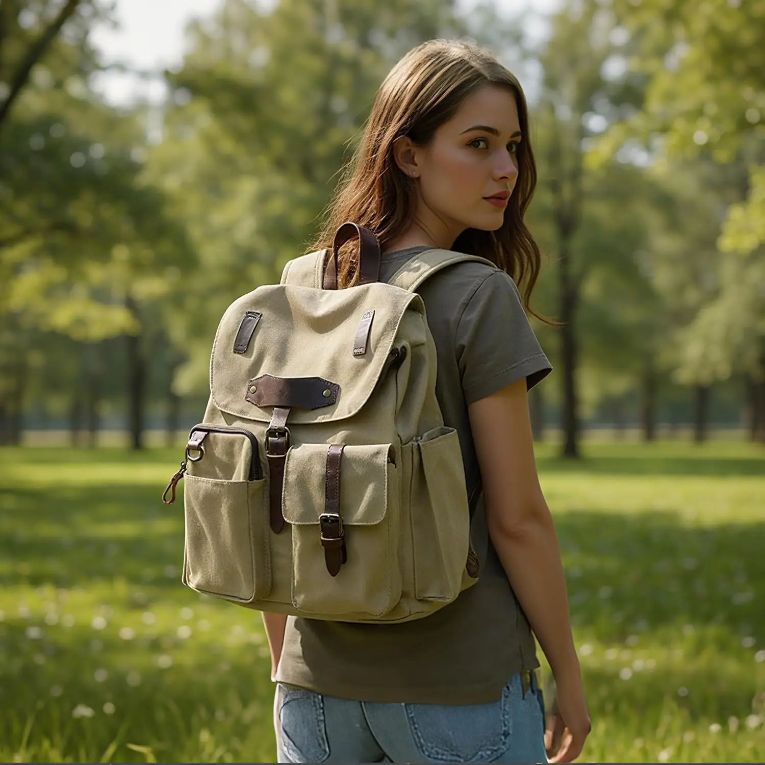 Винтажный холщовый рюкзак для мужчин и женщин - Фотография_2