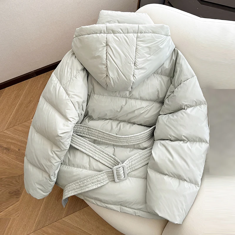 Zaroy женские зимние куртки с капюшоном и хлопковой подкладкой с поясом - Фотография_3