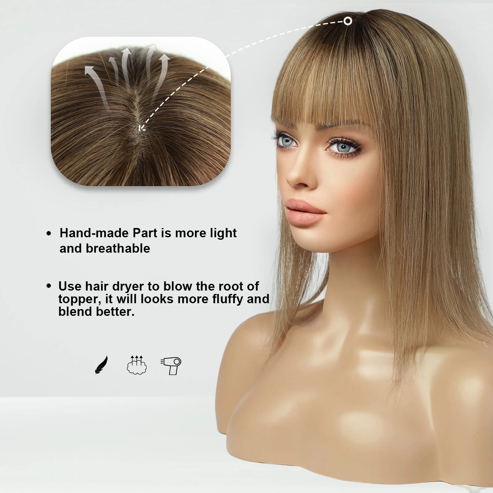Топперы из 100% человеческих волос remy с челкой - Фотография_5