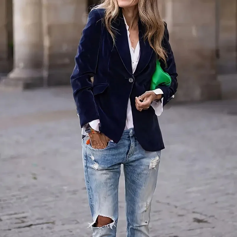 Женские повседневные однотонные короткие куртки с длинными рукавами - Фотография_3