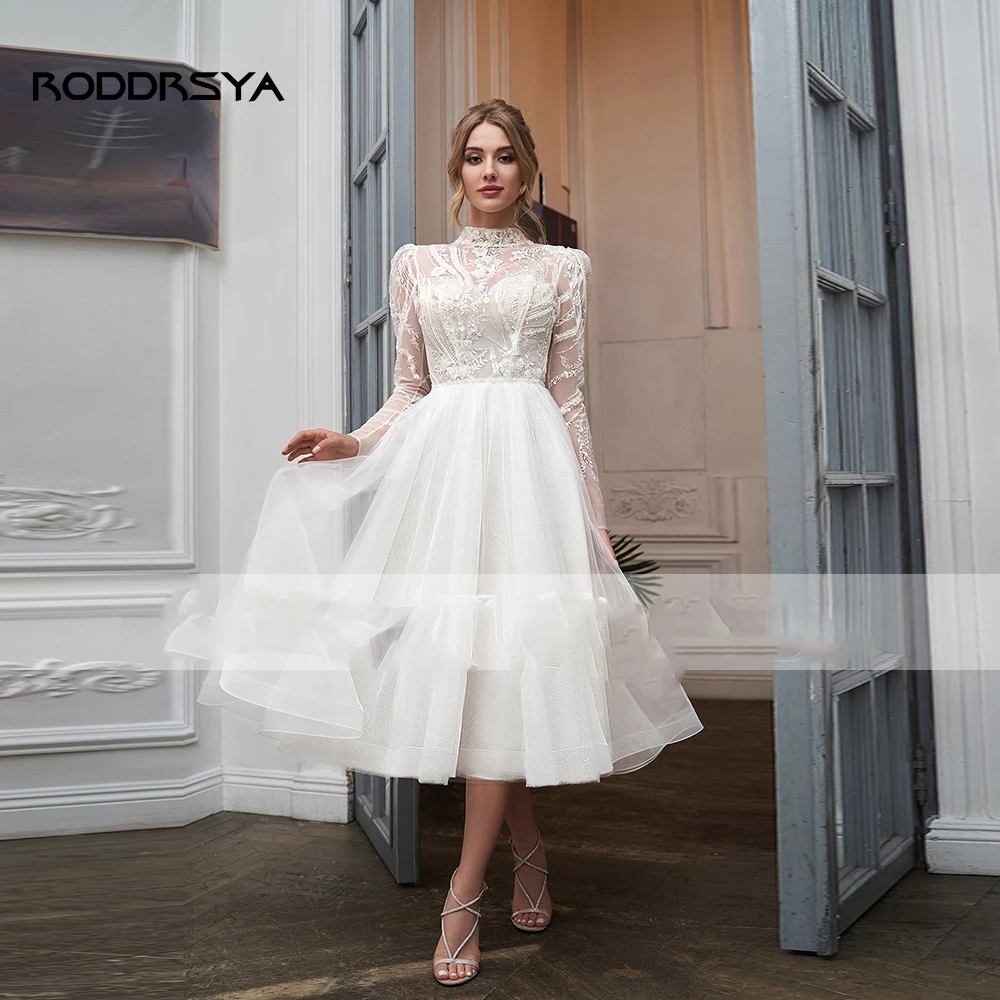 Свадебное платье roddrsya с высоким воротником и рукавом