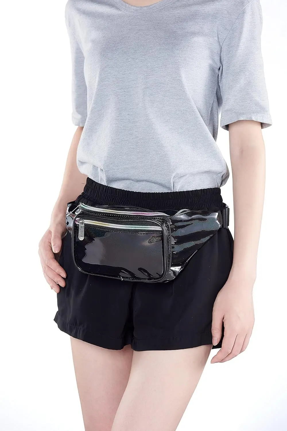 Голографическая блестящая черная поясная сумка rave для женщин - Фотография_5