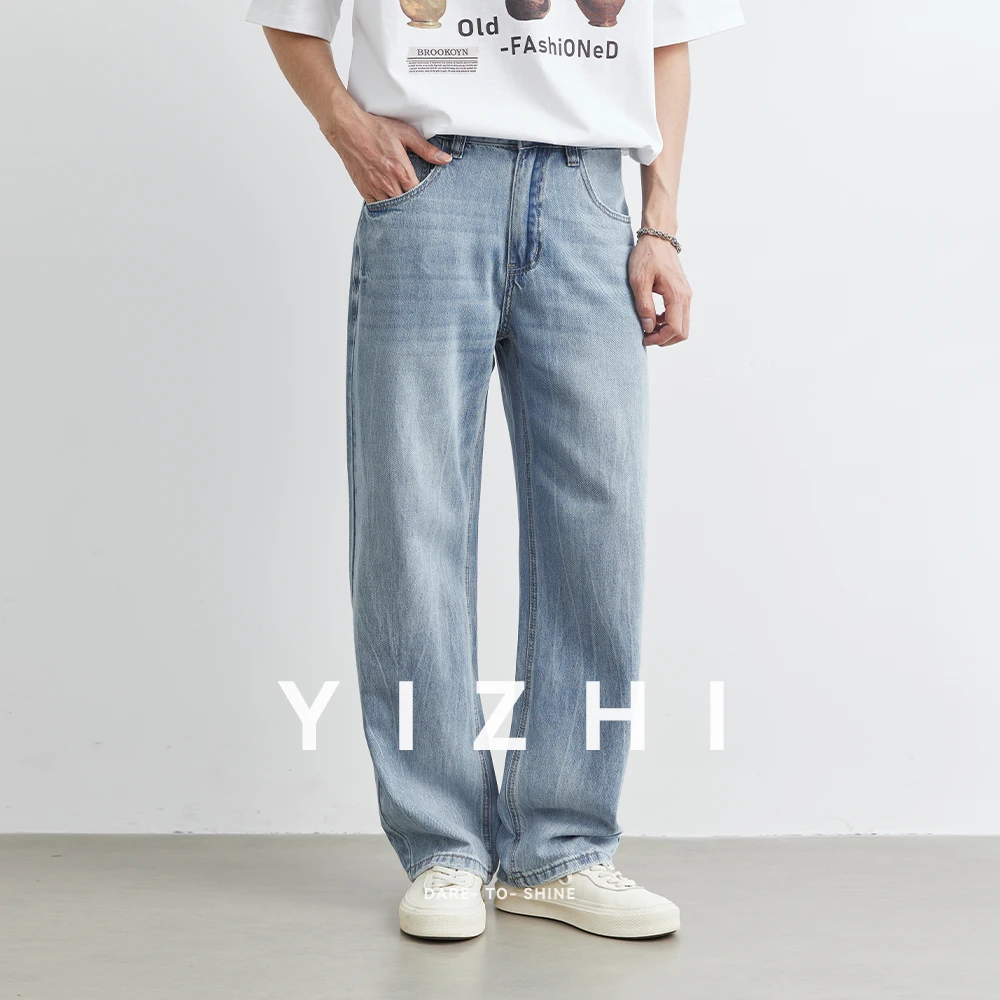 Мужские светло-голубые прямые джинсы - Фотография_4