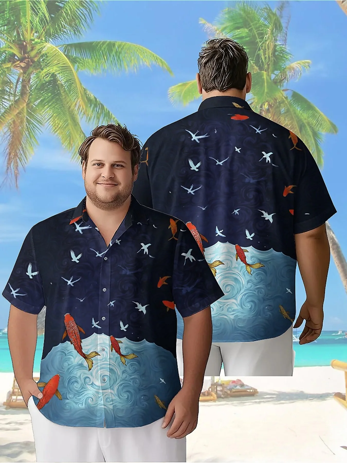 Мужские гавайские рубашки больших размеров dream underwater world pattern