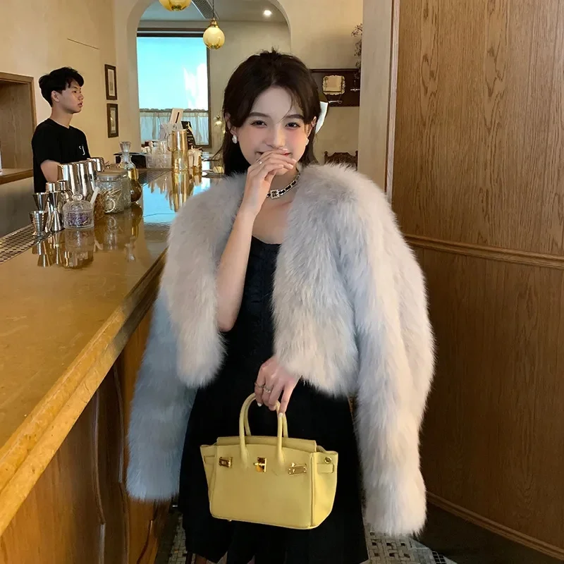 Female faux fur jacket coat autumn - Фотография_3