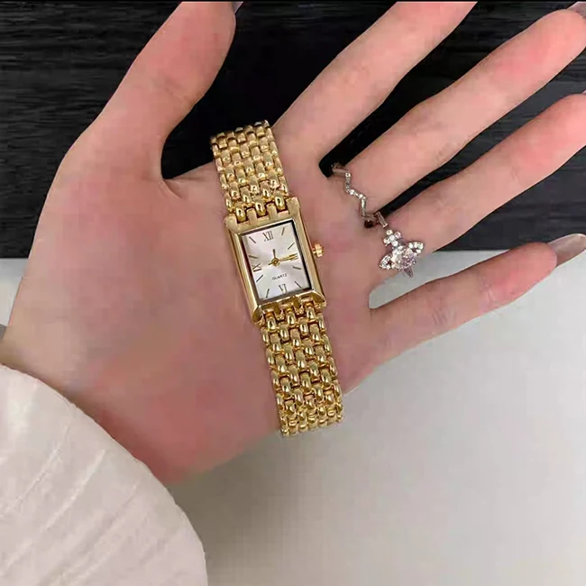 Стильные золотые квадратные часы ручной работы в стиле ретро - Фотография_4