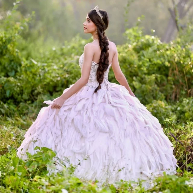 Белые платья quinceanera по индивидуальному заказу с открытыми плечами - Фотография_3