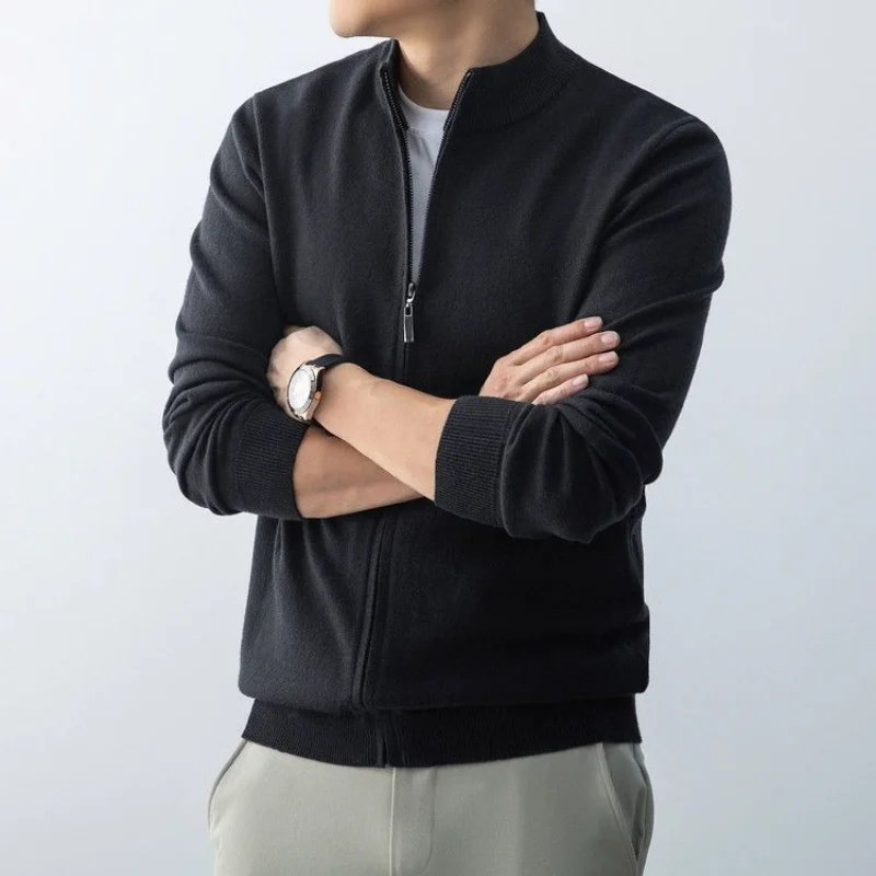 Повседневный вязаный кардиган с воротником-стойкой - Фотография_5