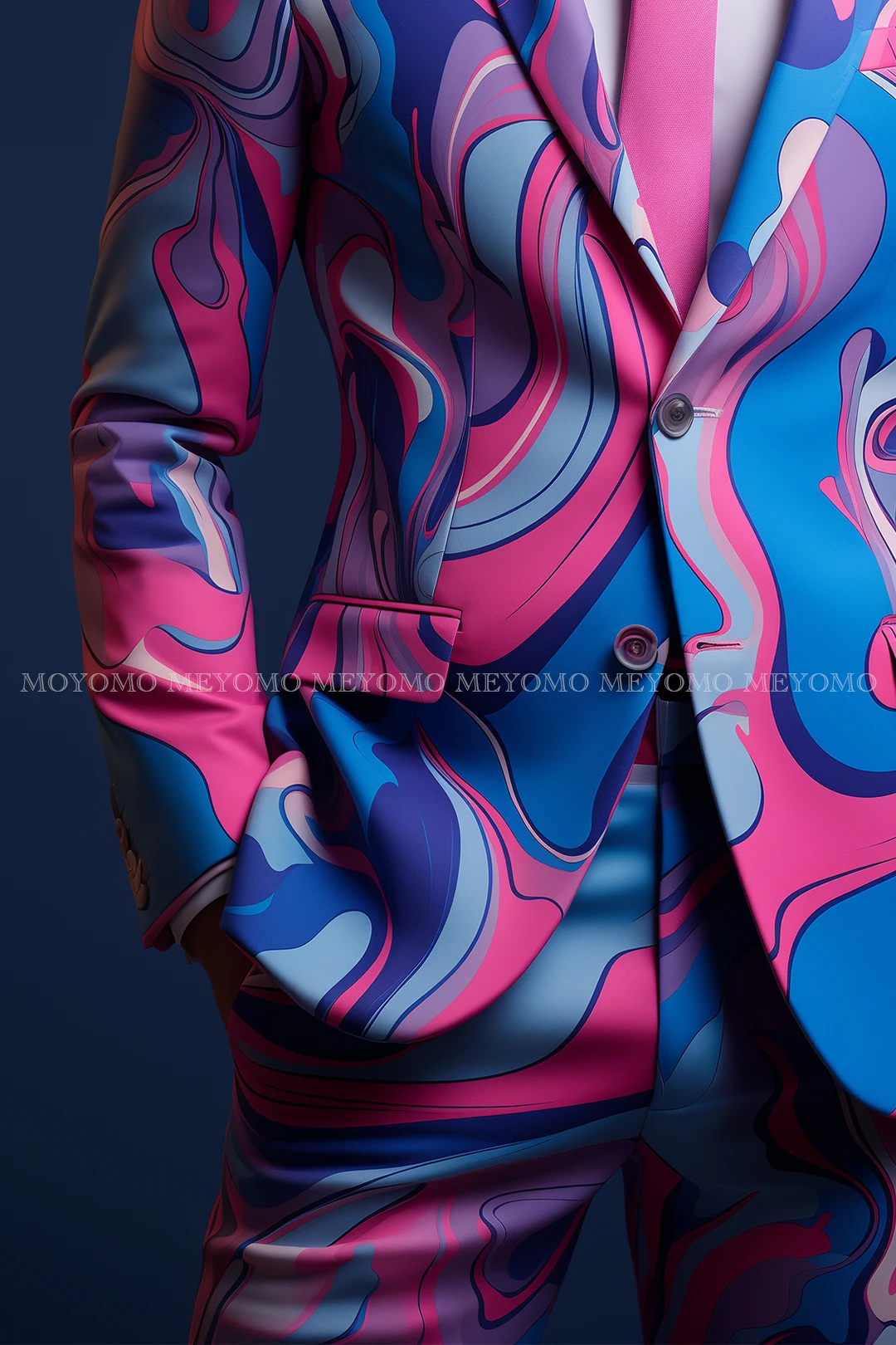 Новая мода, мужской розовый костюм с длинными рукавами и принтом коровы - Фотография_2