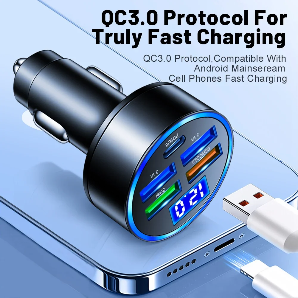 Usb автомобильное зарядное устройство быстрая зарядка pd qc3 - Фотография_3