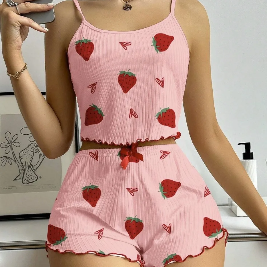 Новый комплект одежды для сна с клубничным принтом - Фотография_4