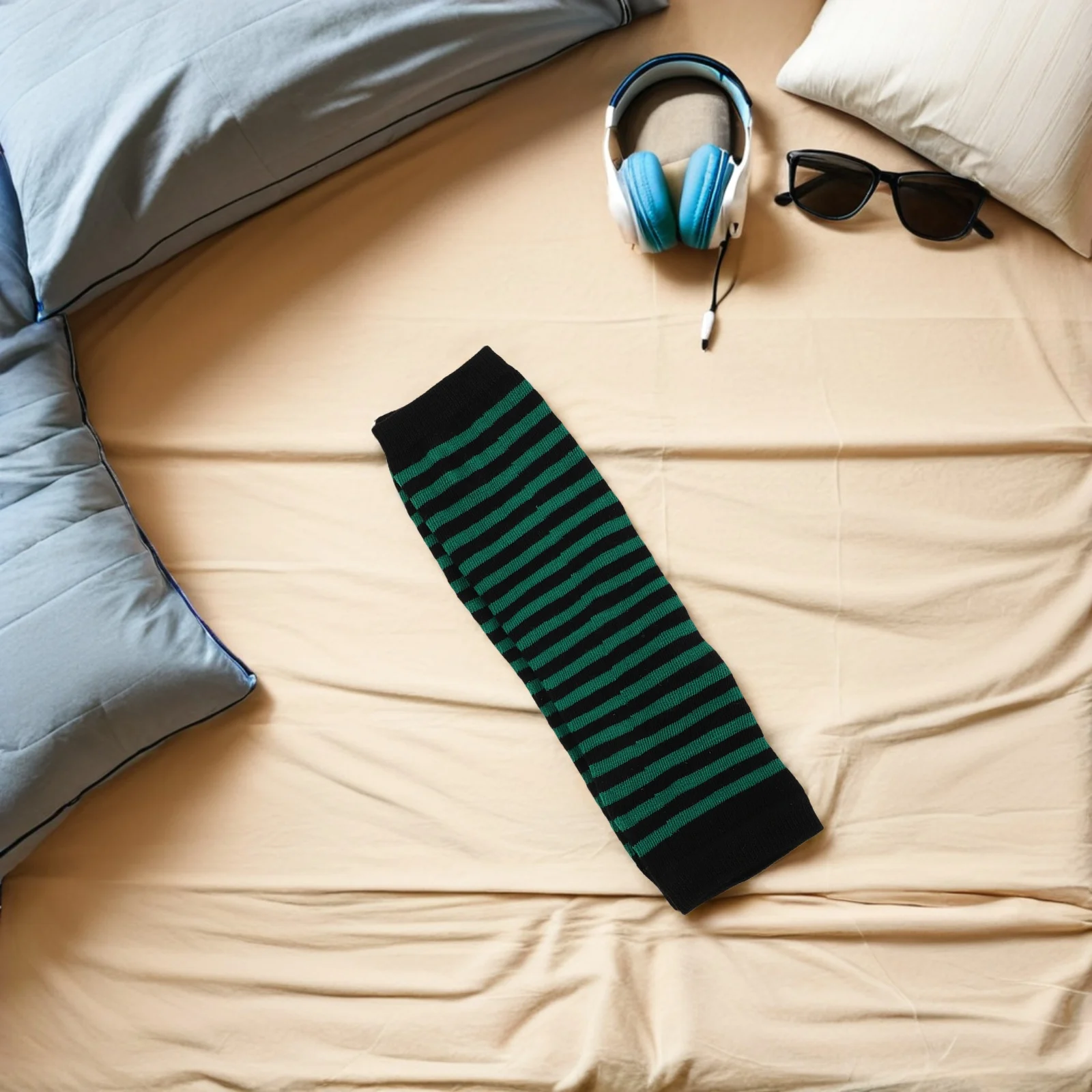 Длинные полосатые перчатки без пальцев - Фотография_5