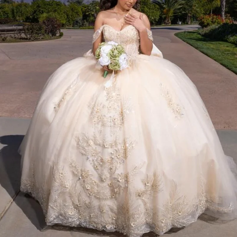 Блестящие платья quinceanera цвета шампанского - Фотография_3