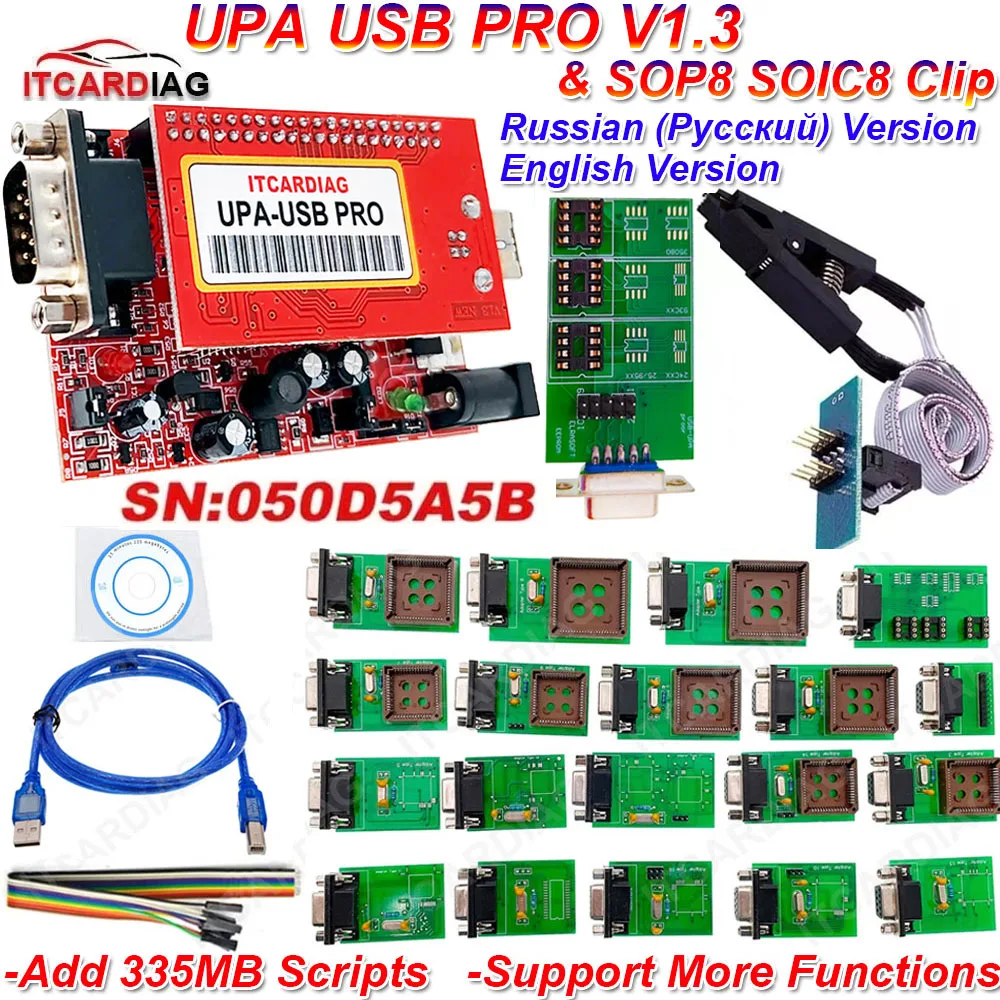 Itcardiag v1.3 upa-usb sn:050d5a5b и sop8 soic8 clip ecu chip