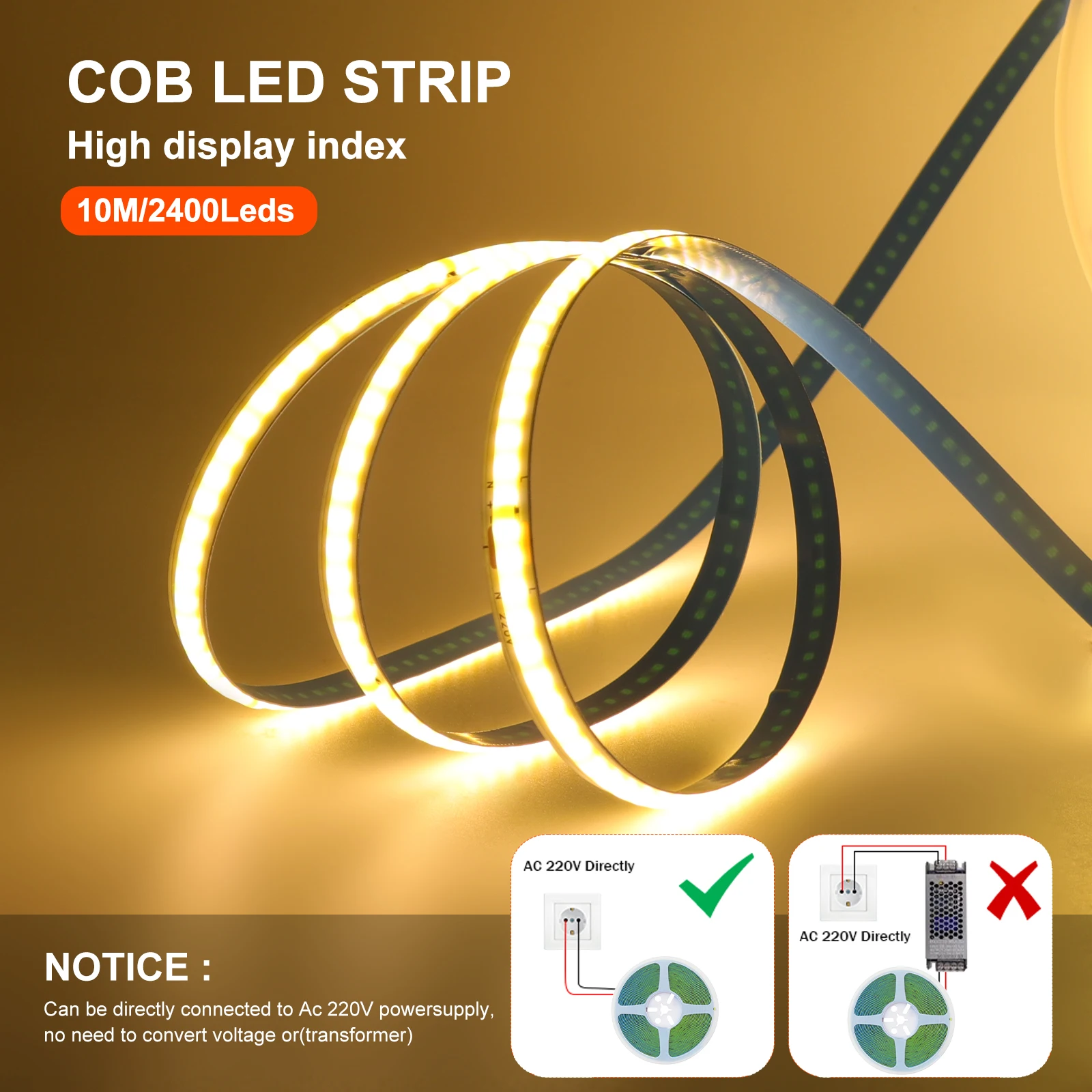 Cob strip ac 220v 240leds/m ip20 - Фотография_2