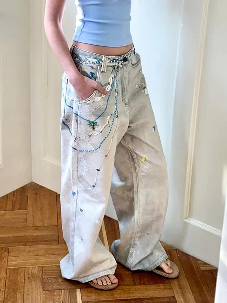 Houzhou женские джинсы с милым мультяшным принтом y2k - Фотография_4