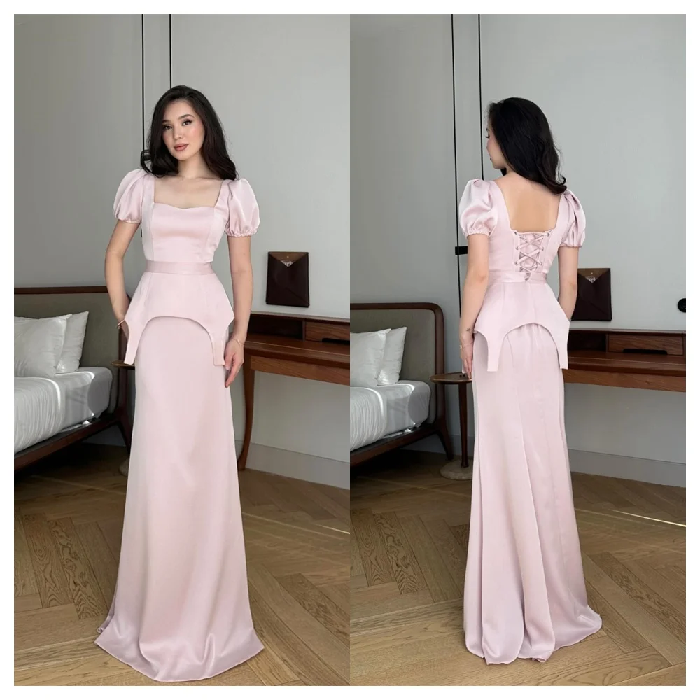 Простое розовое атласное вечернее платье по индивидуальному заказу