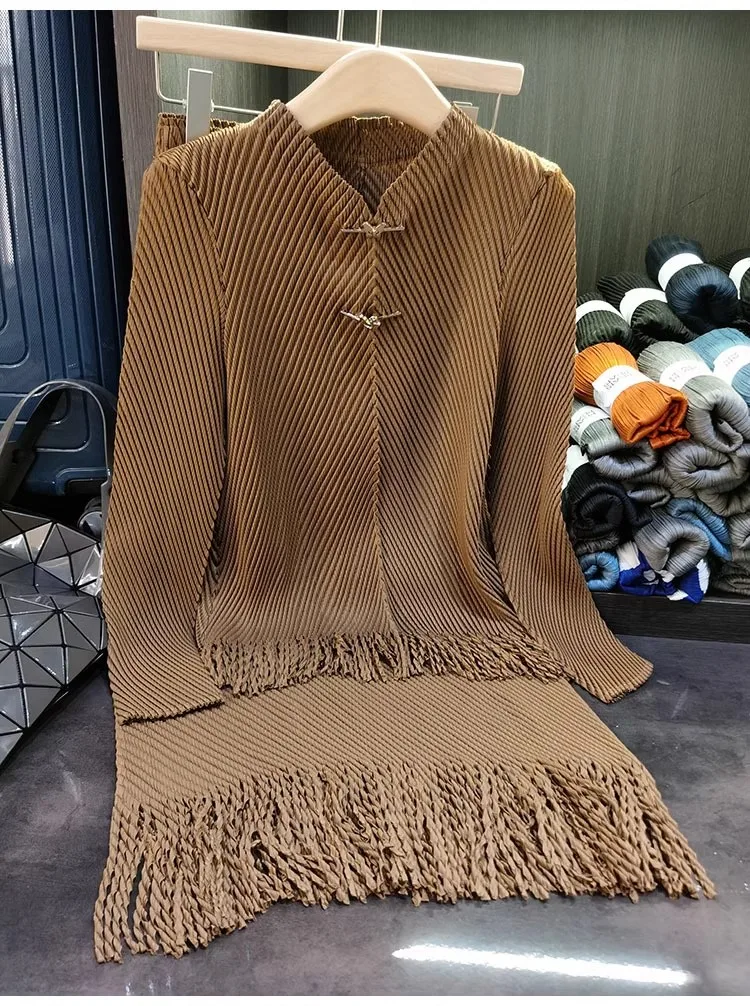 Miyake плиссированный костюм с кисточками из 2 предметов с юбкой