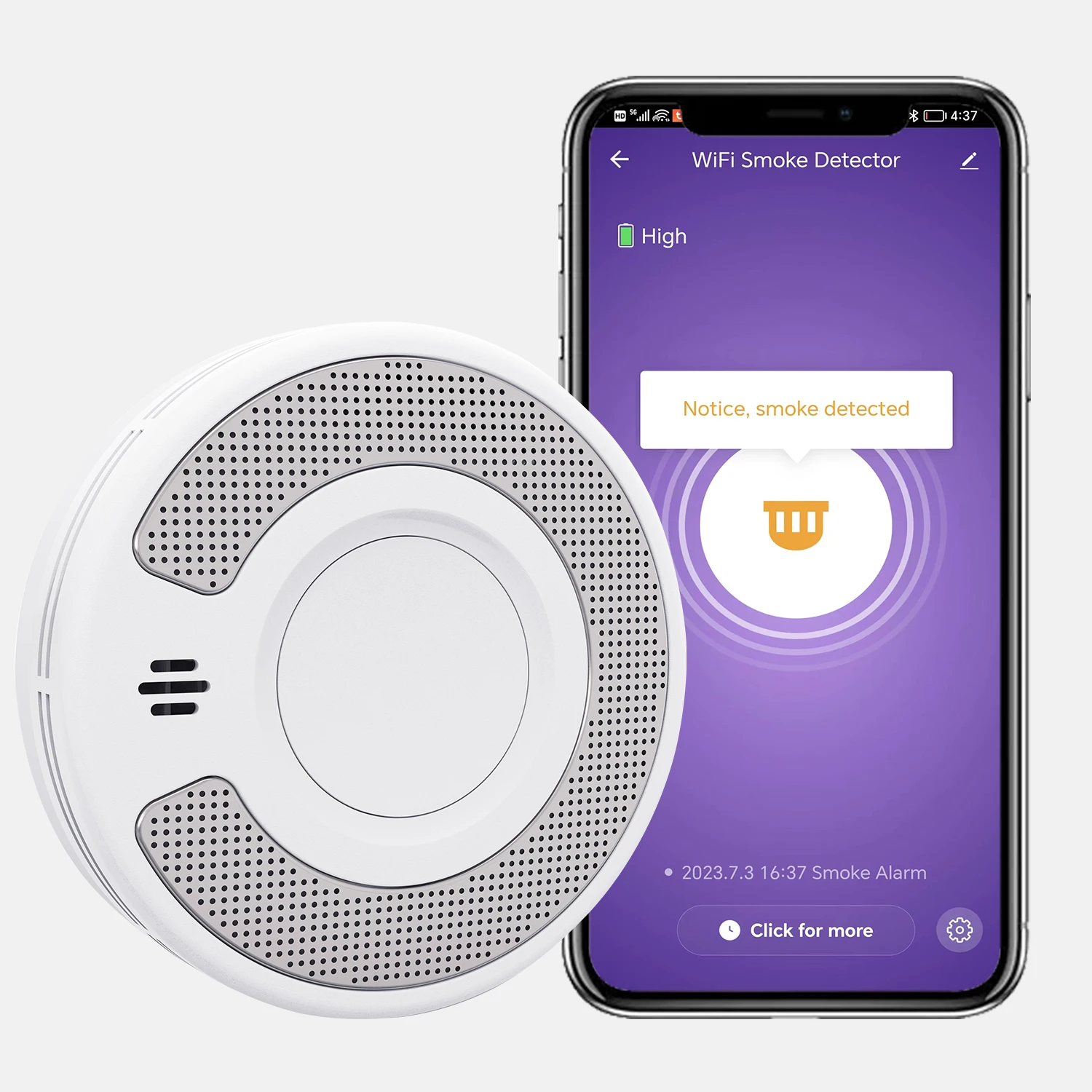 Умный детектор дыма v-come wifi с управлением через приложение tuya