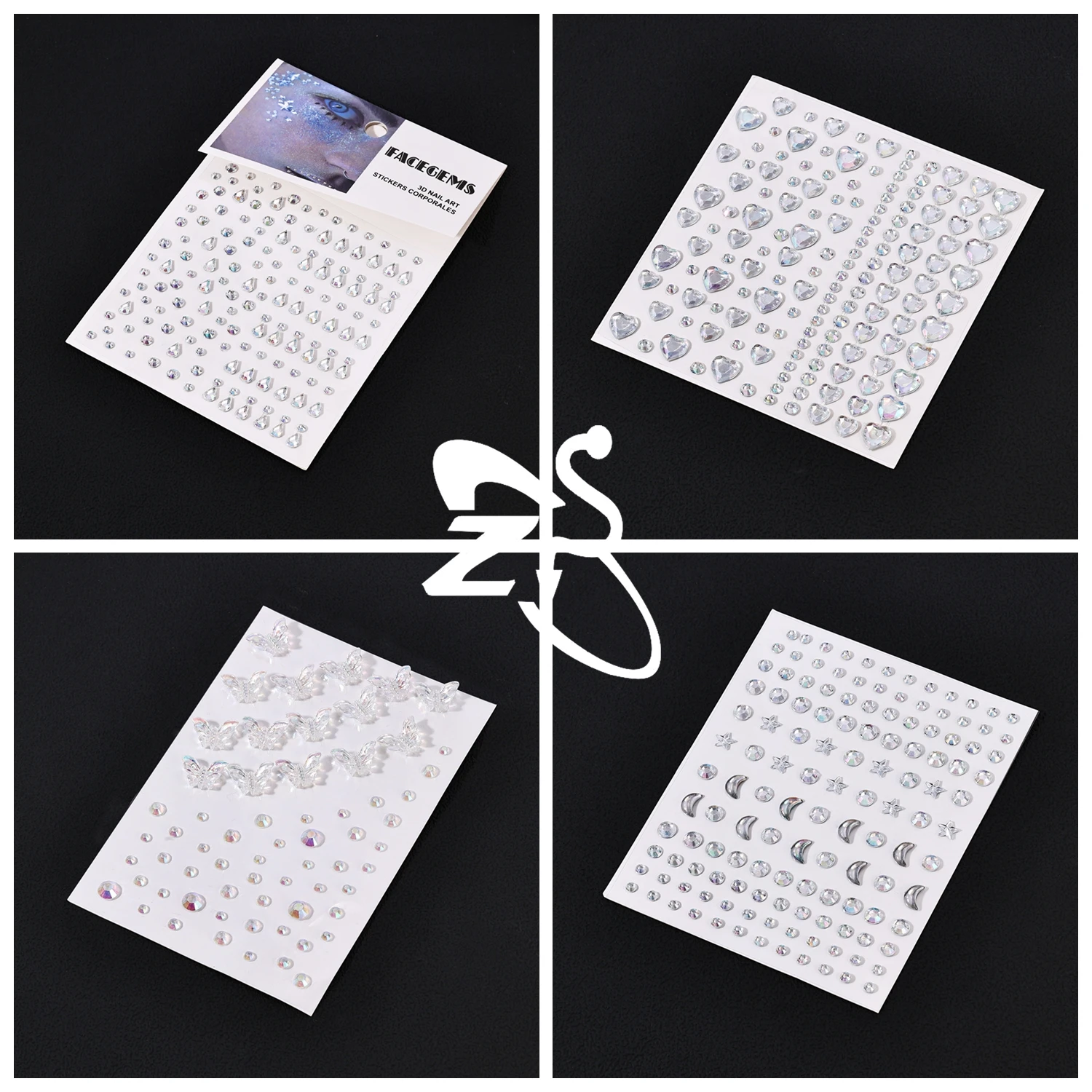 Zs 1 комплект 3d красочные татуировки для лица со стразами - Фотография_4