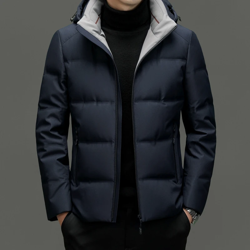 Повседневная мужская теплая куртка на гусином пуху с капюшоном - Фотография_3