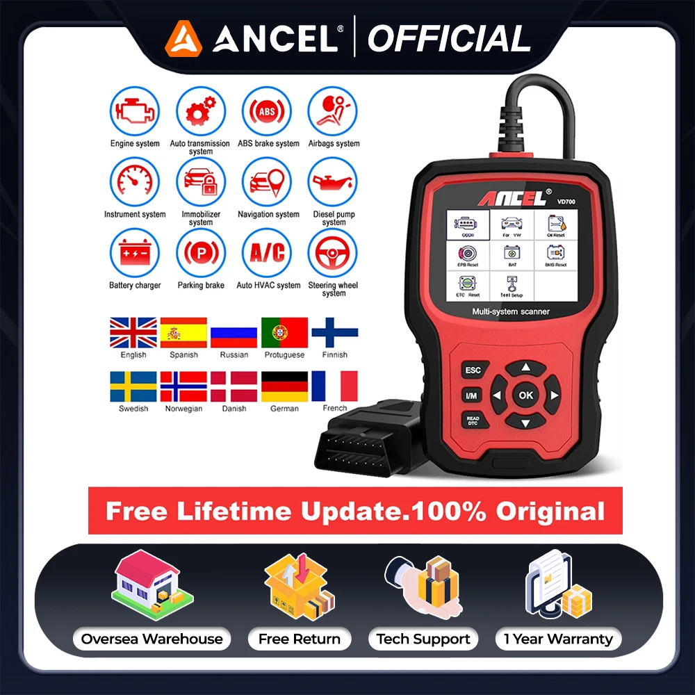 Автомобильный сканер ancel vd700 obd2
