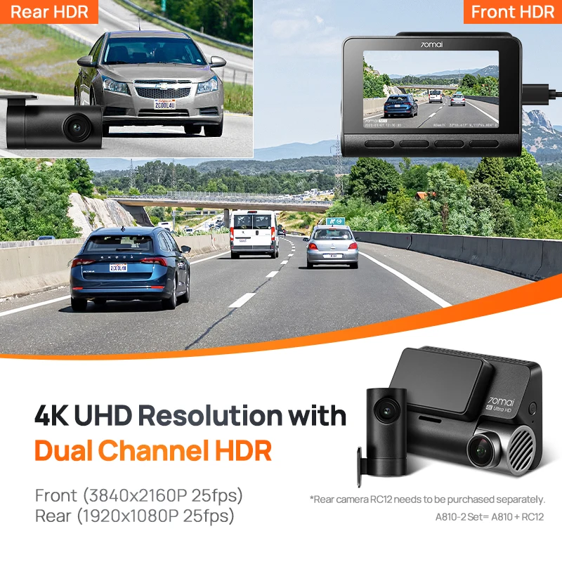 Видеорегистратор 70mai 4k a810 ultra hd gps adas 150fov hdr - Фотография_3