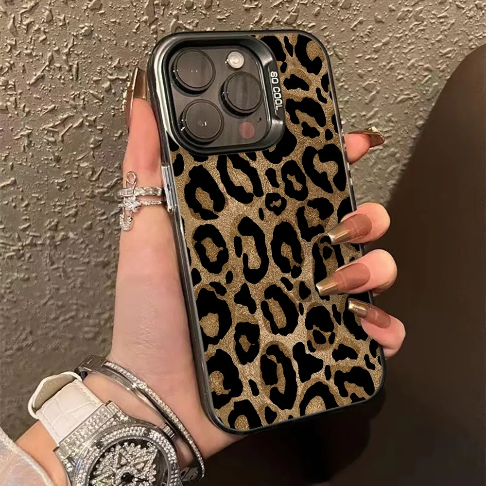 Чехлы для телефонов с черным принтом и леопардовым принтом для iphone 16 - Фотография_2