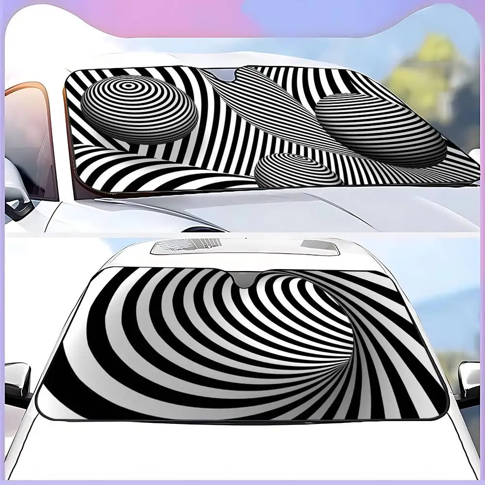 Черно-белые 3d автомобильные солнцезащитные шторы на лобовое стекло - Фотография_6