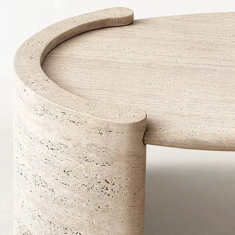 Журнальный столик в стиле ваби-саби из скандинавского травертина - Фотография_3