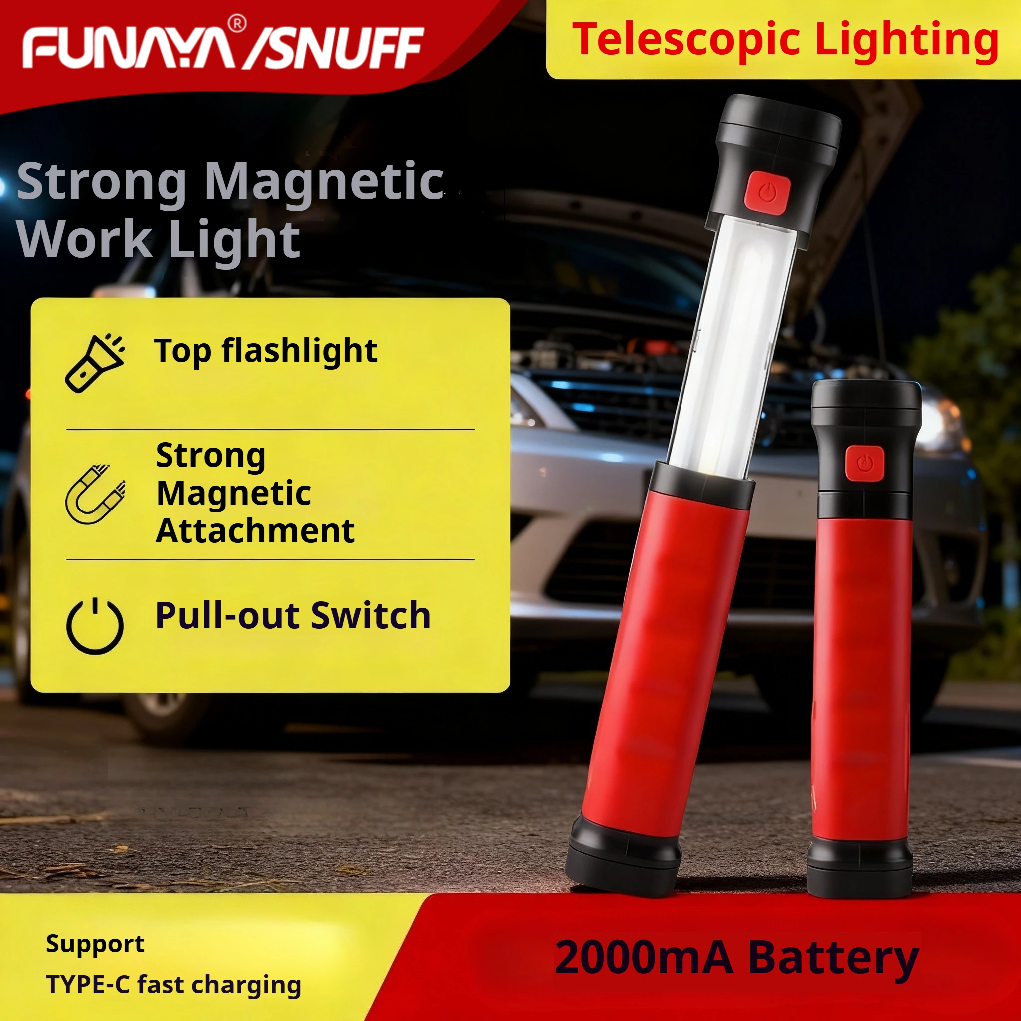 Портативный телескопический рабочий светильник для ремонта автомобилей