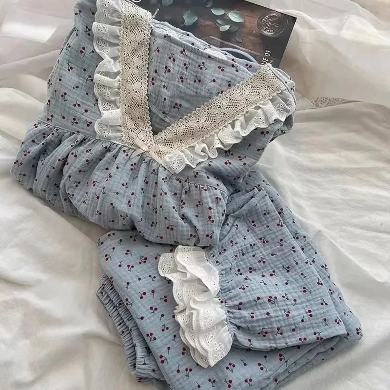 Южная корея ins cherry floral пижамы - Фотография_2