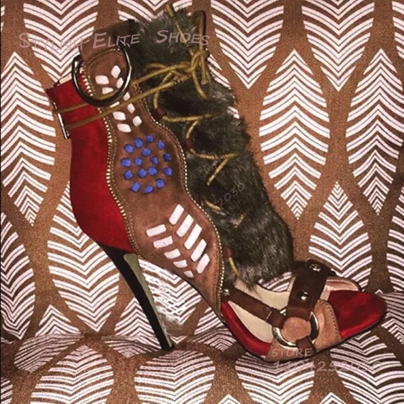 Серые бархатные красновато-коричневые ботинки с веревкой - Фотография_2