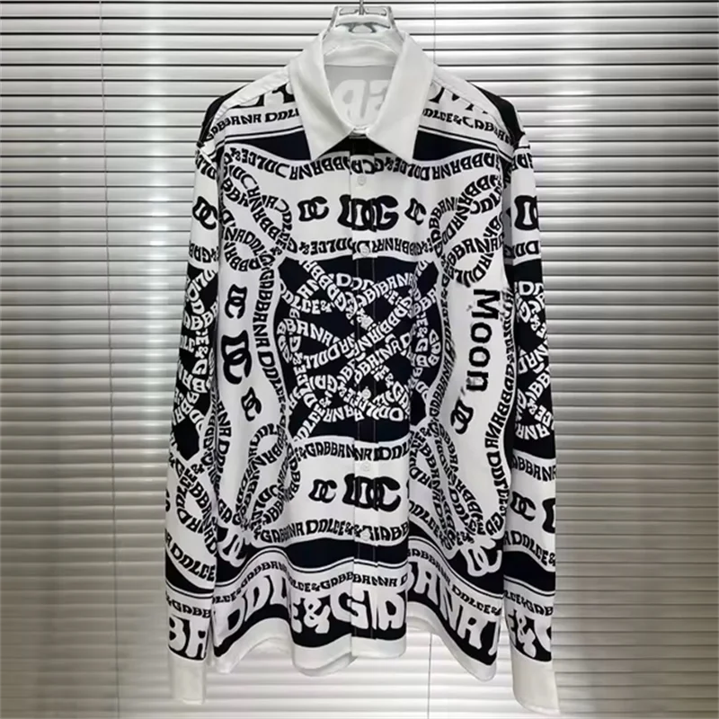 Мужская модная легкая роскошная рубашка с длинным рукавом с принтом - Фотография_5