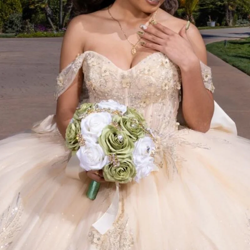 Блестящие платья quinceanera цвета шампанского - Фотография_5