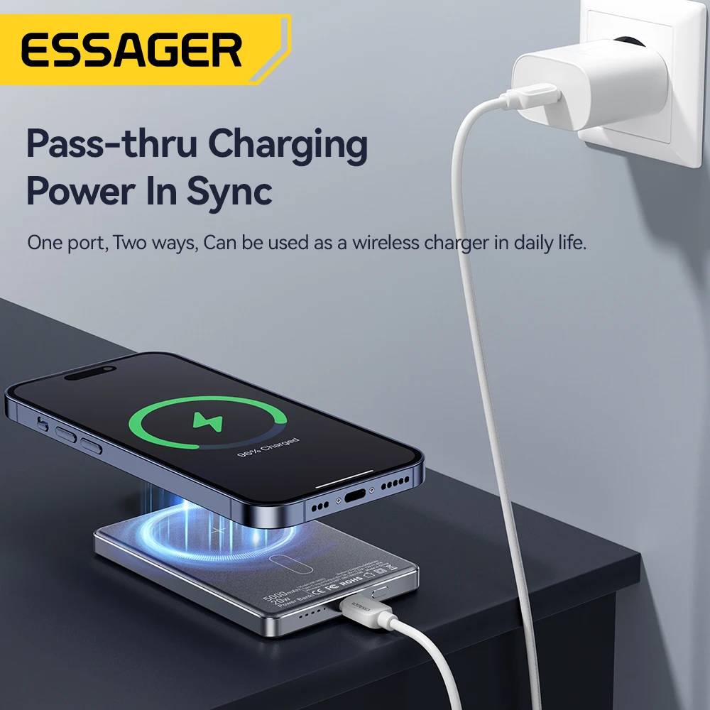 Тонкий беспроводной внешний аккумулятор essager power bank - Фотография_6