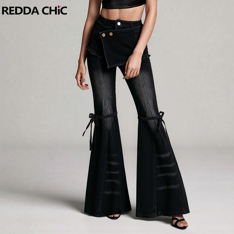 Reddachic черные джинсы с запахом в стиле гранж