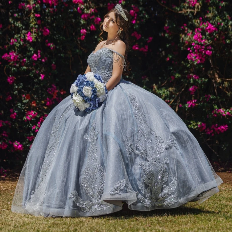 Сине-серые платья quinceanera