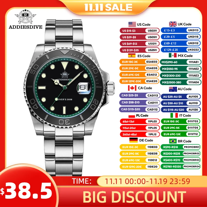 Мужские часы addiesdive для дайвинга