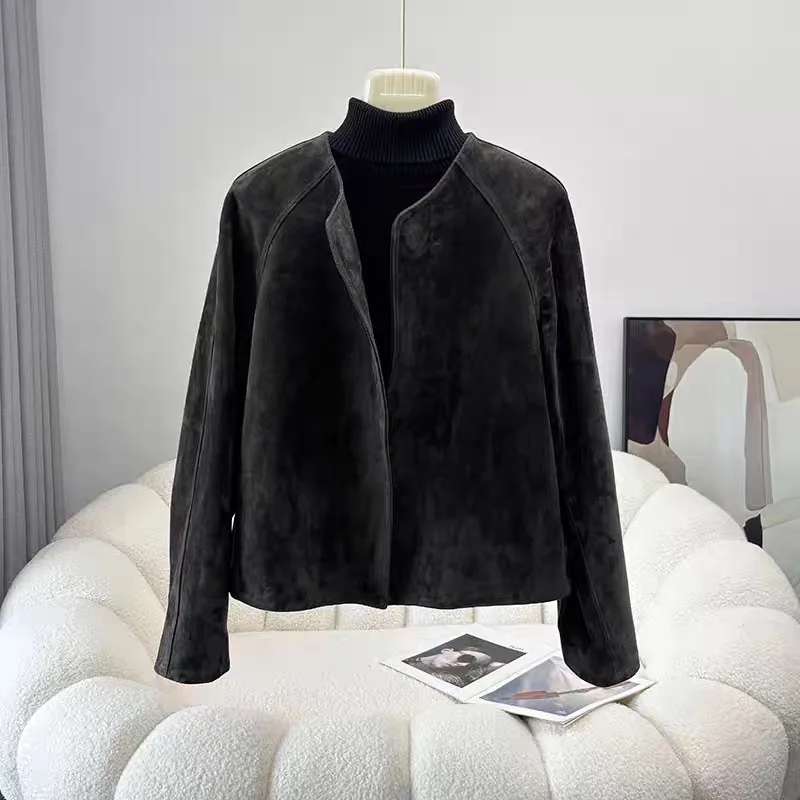 Детская замшевая кожаная куртка в стиле ретро для женщин