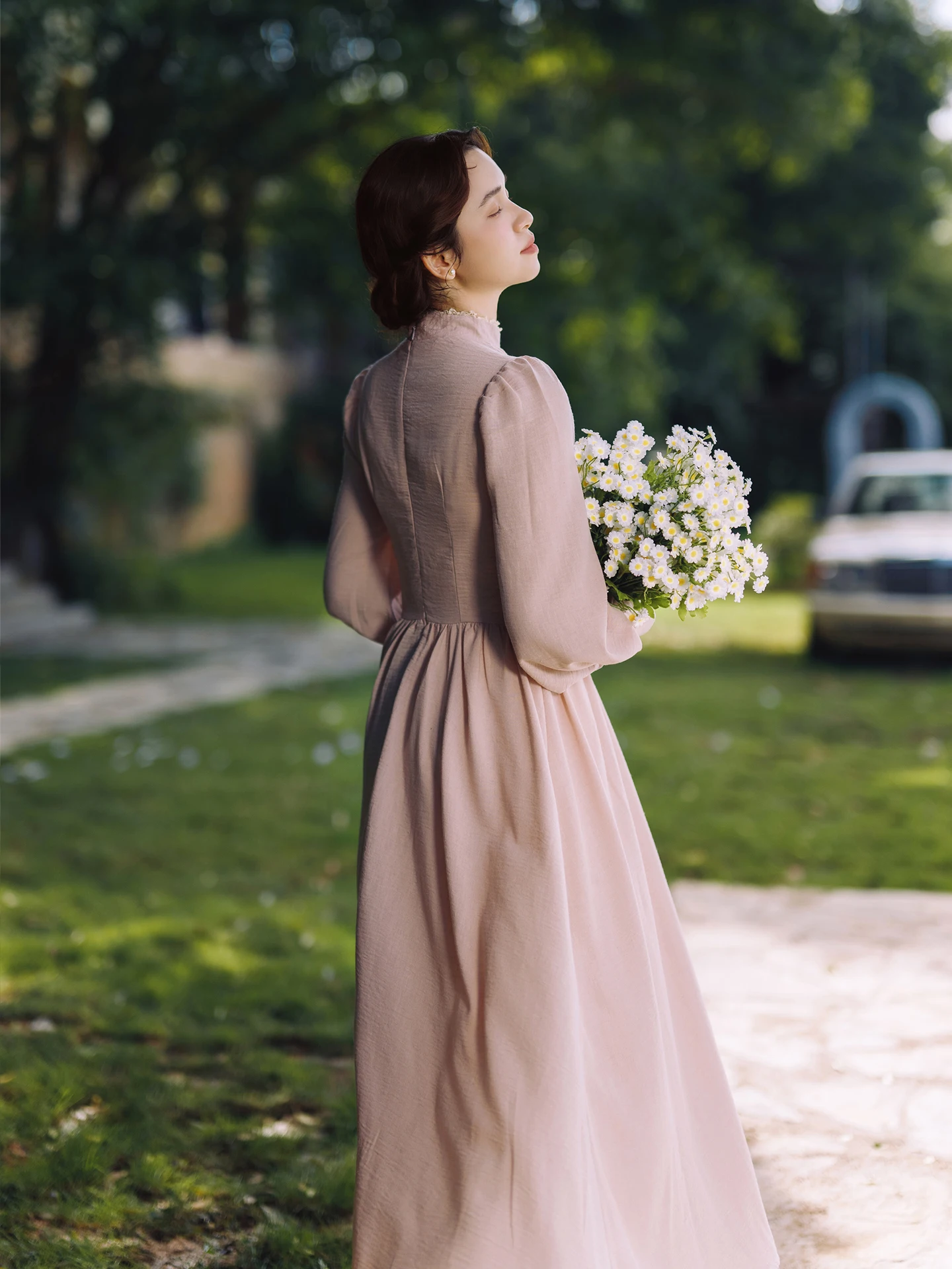 Tiyihailey женское льняное платье с длинными рукавами-фонариками - Фотография_2