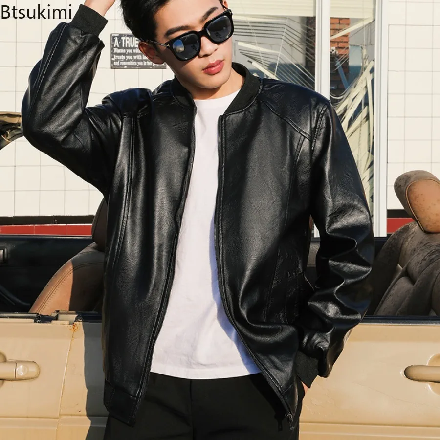 Новые весенне-осенние мужские куртки из искусственной кожи