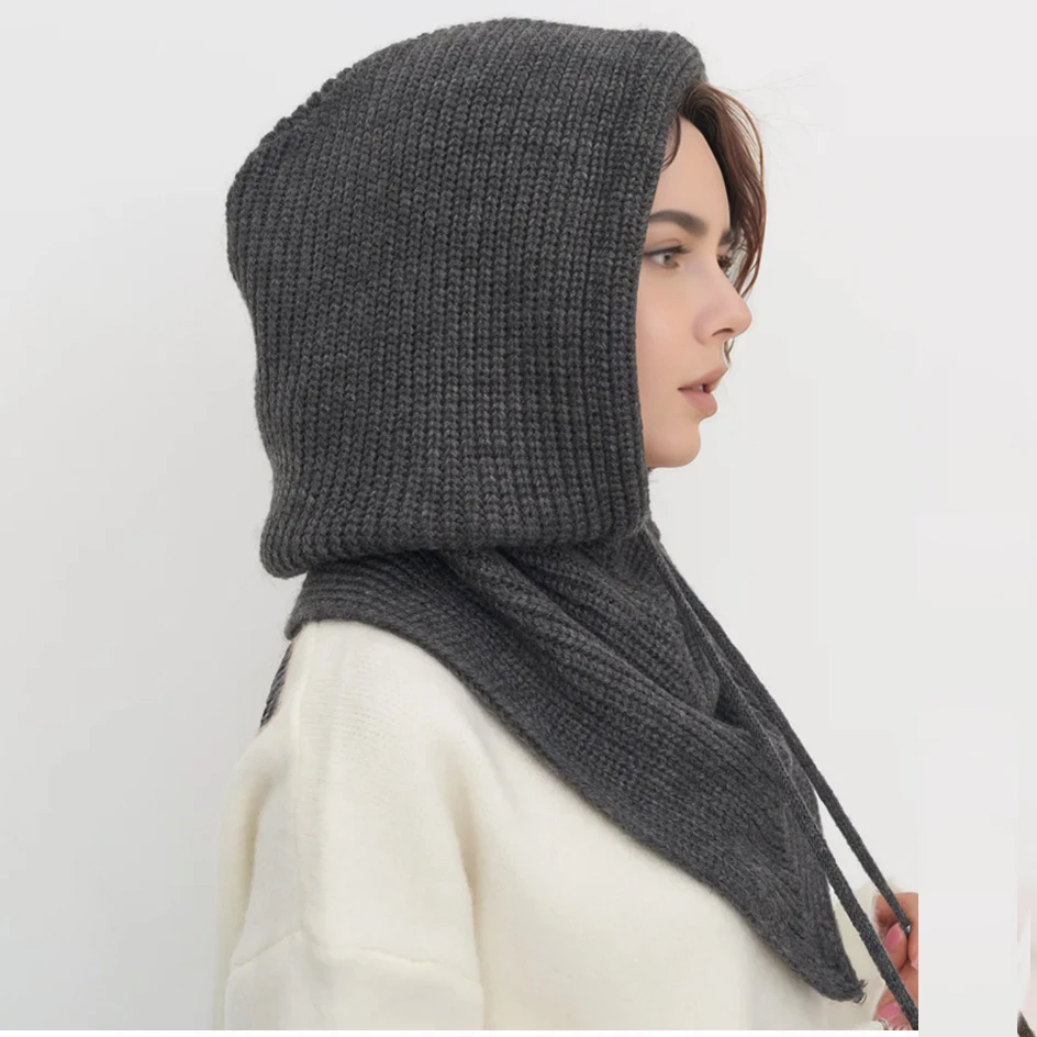 Женская вязаная шапка-бини с шарфом - съемный капюшон «бесконечность» - Фотография_3