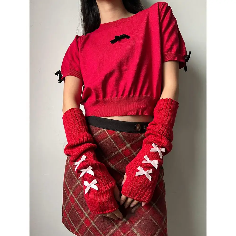 Гетры для рук в стиле панк в стиле лолиты с бантом - Фотография_3