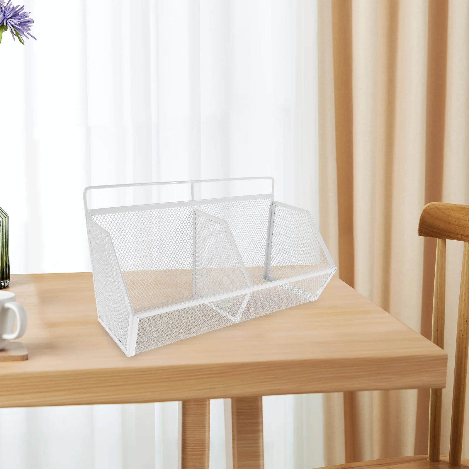 Белый металлический двухсекционный настольный органайзер - Фотография_5