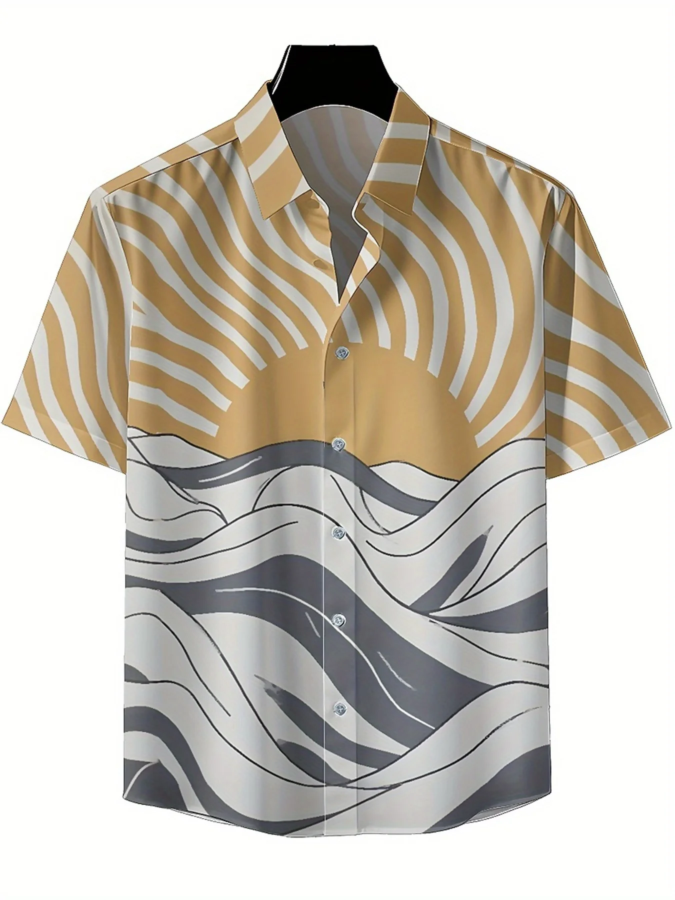Мужские гавайские рубашки больших размеров с рисунком солнечных и волн - Фотография_3